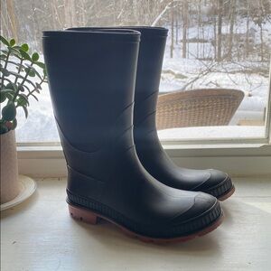 Black Rubber Boots with Red Soles
